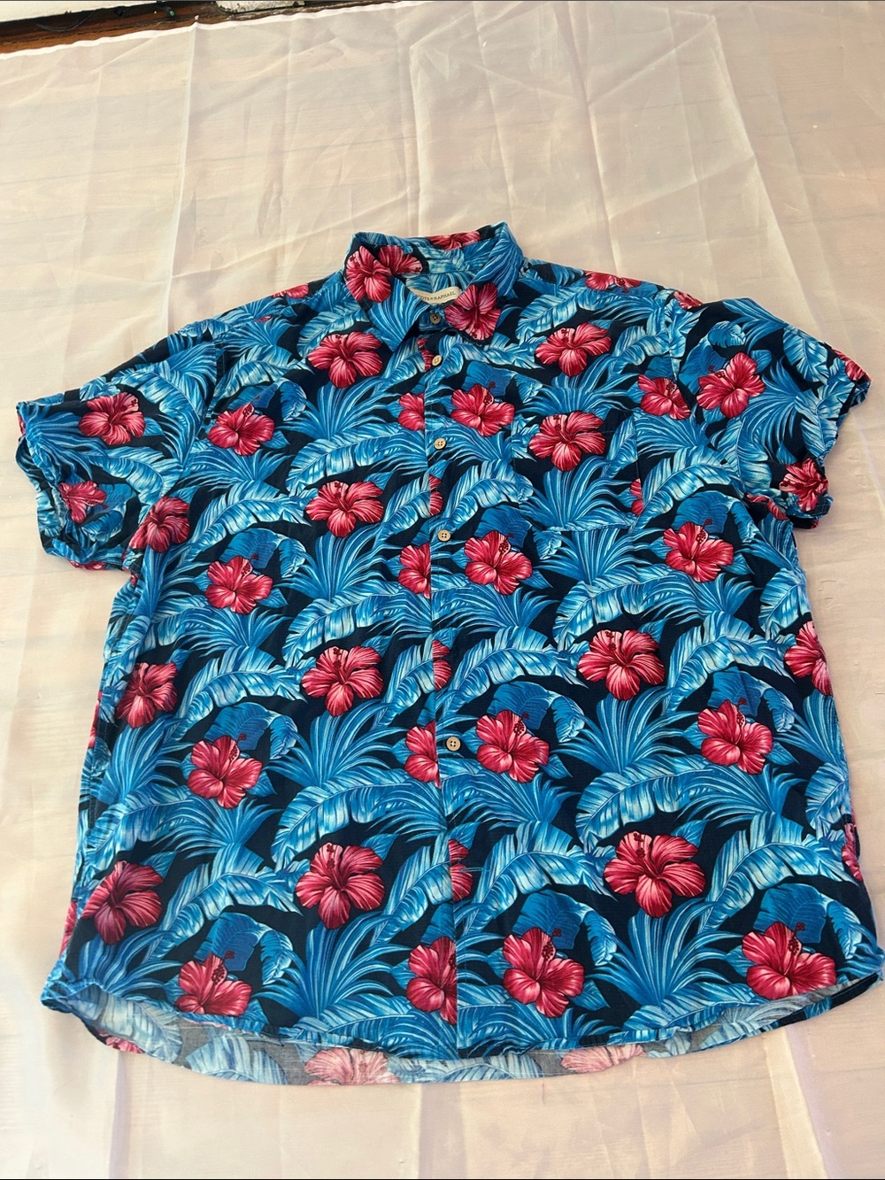 Casual Blue Hawaiian Floral Short-Sleeve Button-Down Shirt